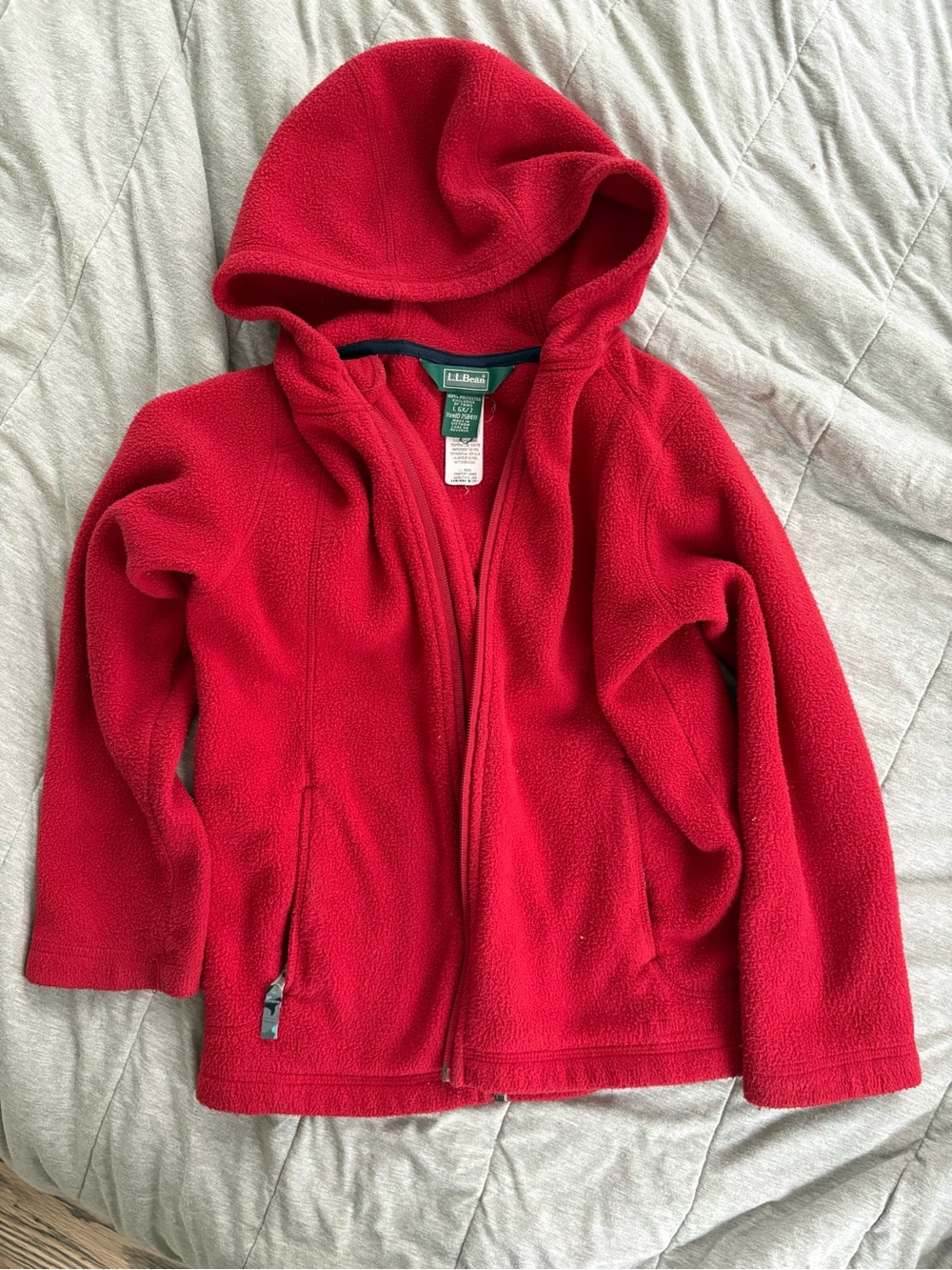 L.L.Bean Kids Fleece Hooded Jacket Red Size 6/7 Full Zip Lightweight